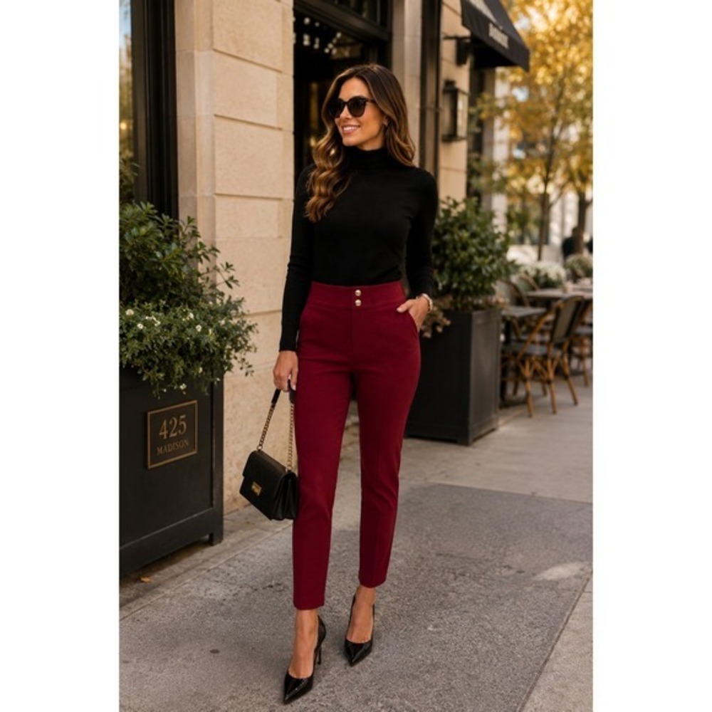 NWT SPANX 20777Q Perfect Pant in Deep Red Ponte Tab Ankle Straight Trouser SP
